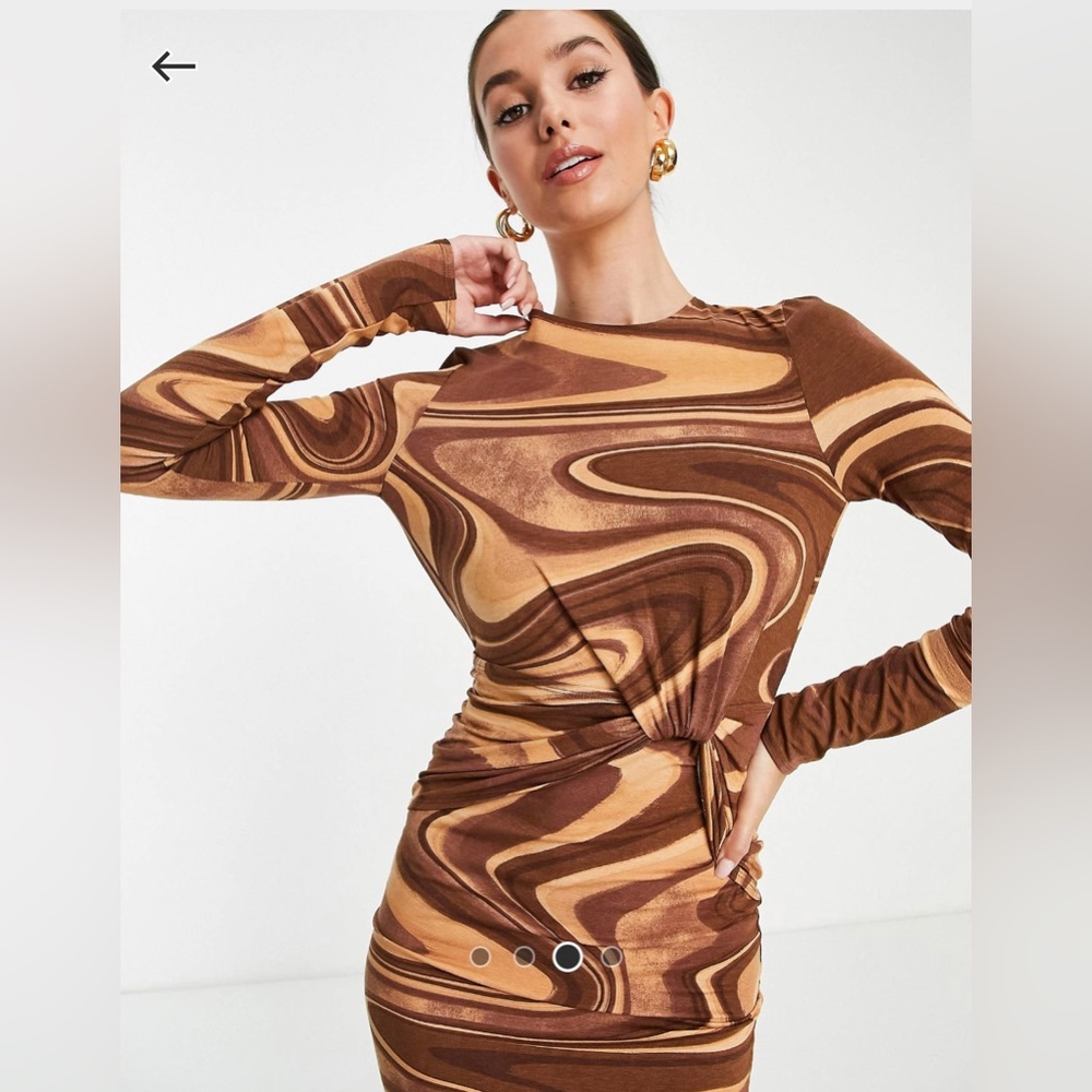 ASOS Brown Swirl Midi Dress in Tall - Picture 3 of 6